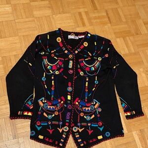 Ladybird Black Jacket with Multicolor Embroidery
